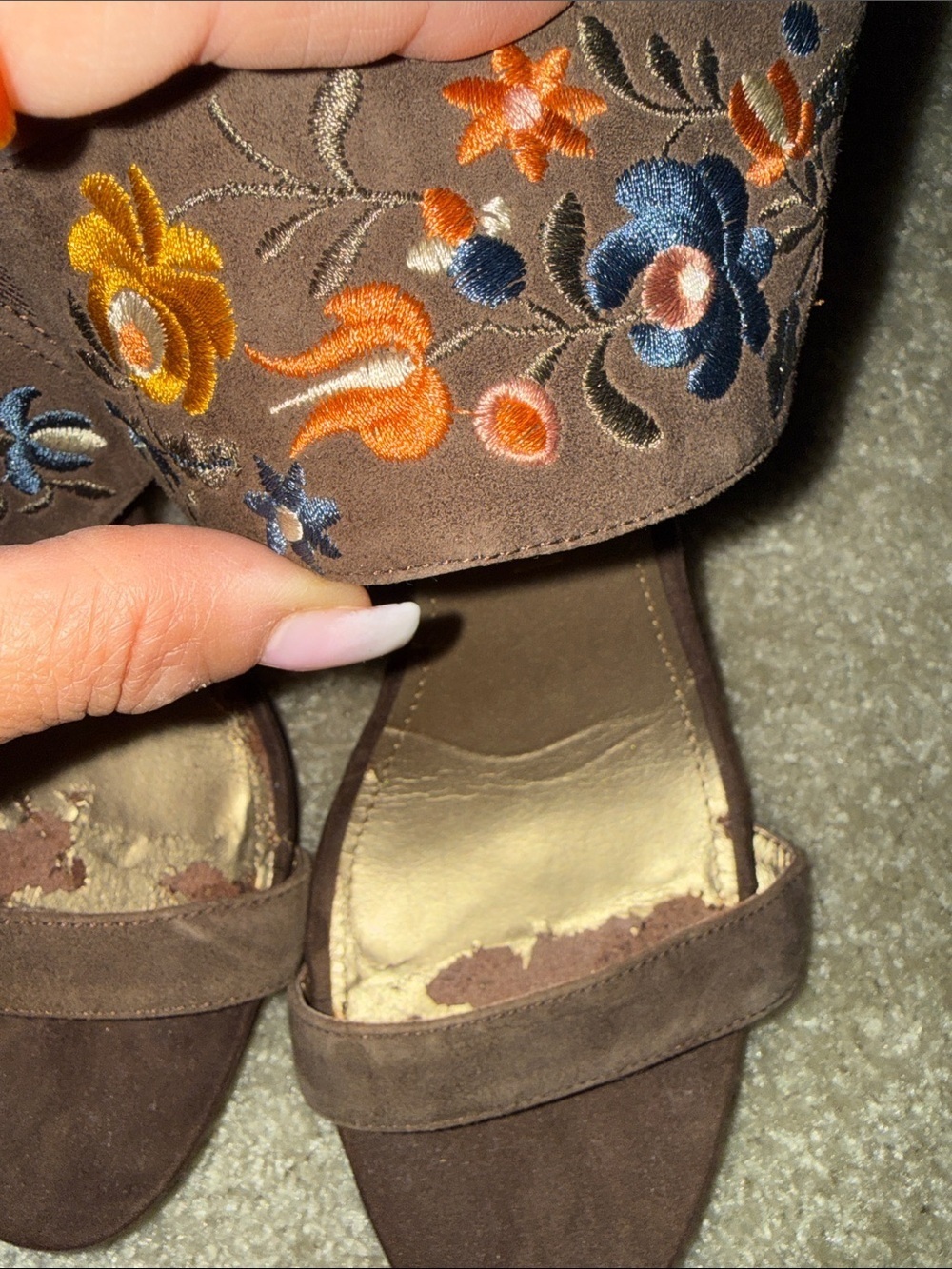 Brown Suede Floral Embroidered Women's Sandals - Picture 7 of 10